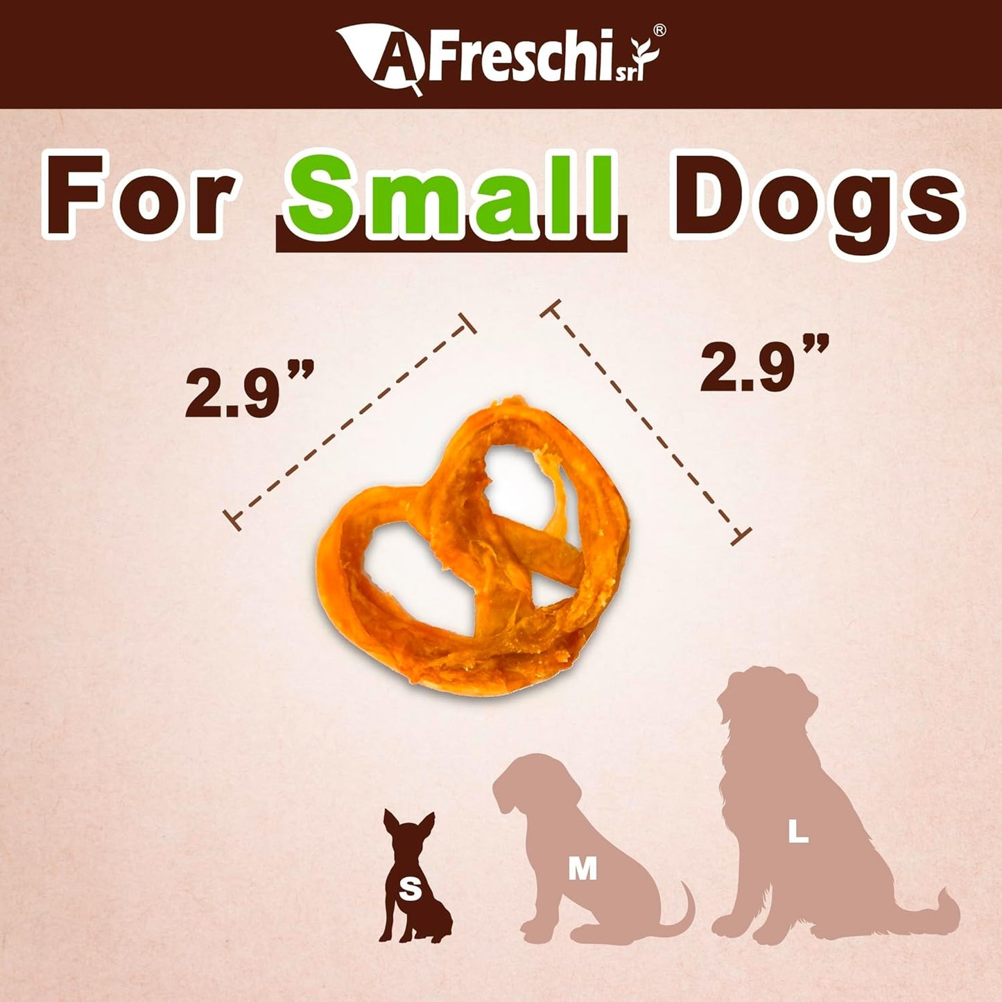 AFreschi Turkey Tendons for Dogs, USA-Sourced, Healthy Dog Treats, Rawhide-Free Puppy Chews, Long Lasting, All Natural, Hypoallergenic Dog Treats for Small Breeds, 4 Count Pack Pretzel (S)