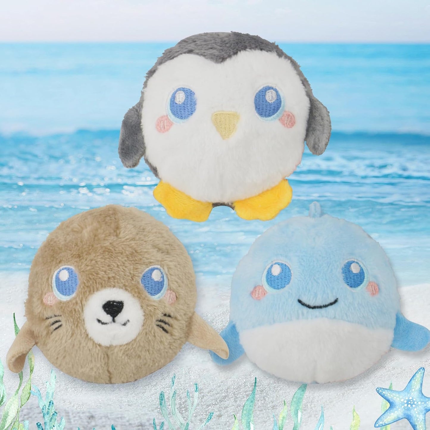 DKING 3Pack Squeaky Dog Balls,2 in1 Funny Puppy Ball Toys,Birthday Dog Toy for Small Medium Dogs (Ocean Ball)