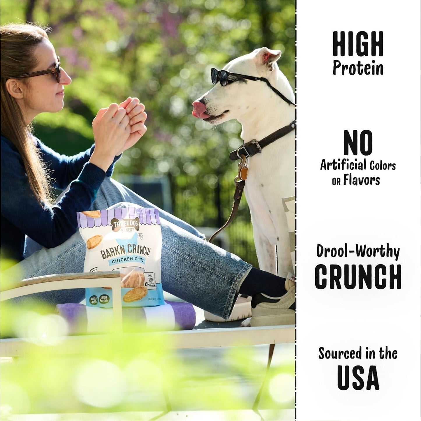 Three Dog Bakery Bark’N Crunch! Chicken Chips, Crunchy Treats for Dogs, Single Ingredient, High Protein Snacks, No Artificial Flavors or Colors, Made in The USA, 4oz