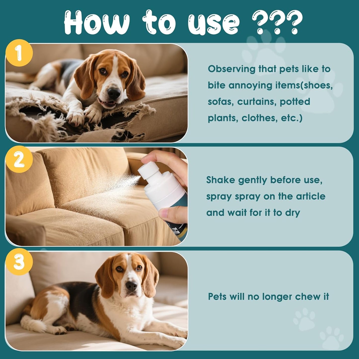 TEFELE 150ML No Chew Spray for Dogs Bitter Apple Spray Deter Dogs from Chewing Keep Furniture and belongings Safe from Licking and Chewing Helps Prevent Repeated Marking by Pets