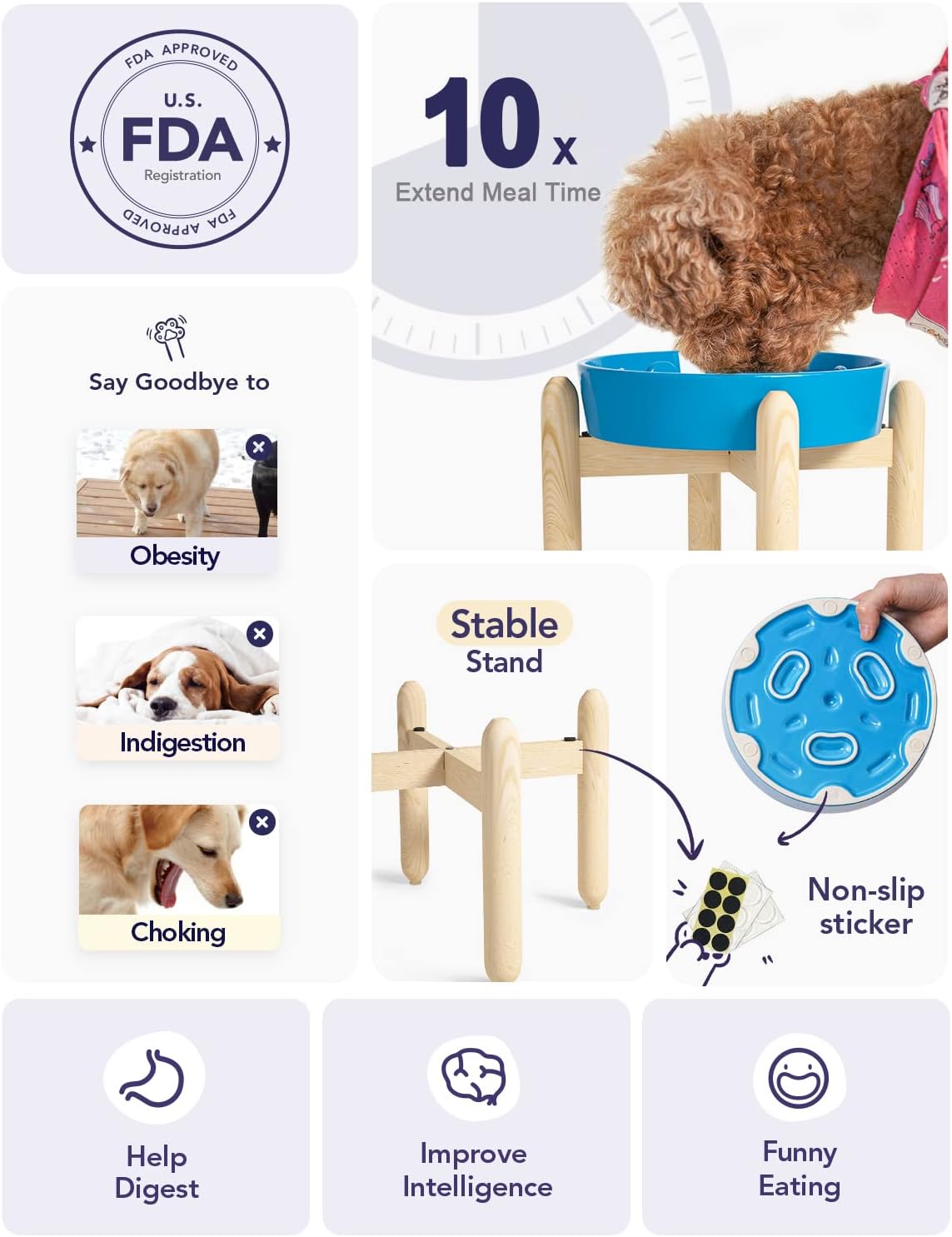 LE TAUCI Ceramic Slow Feeder Dog Bowls for Small and Medium Breed, 1.5 Cups Elevated Dog Bowl for Fast Eaters, Puzzle Bowl for Small Dogs and Cats, Vortex Blue