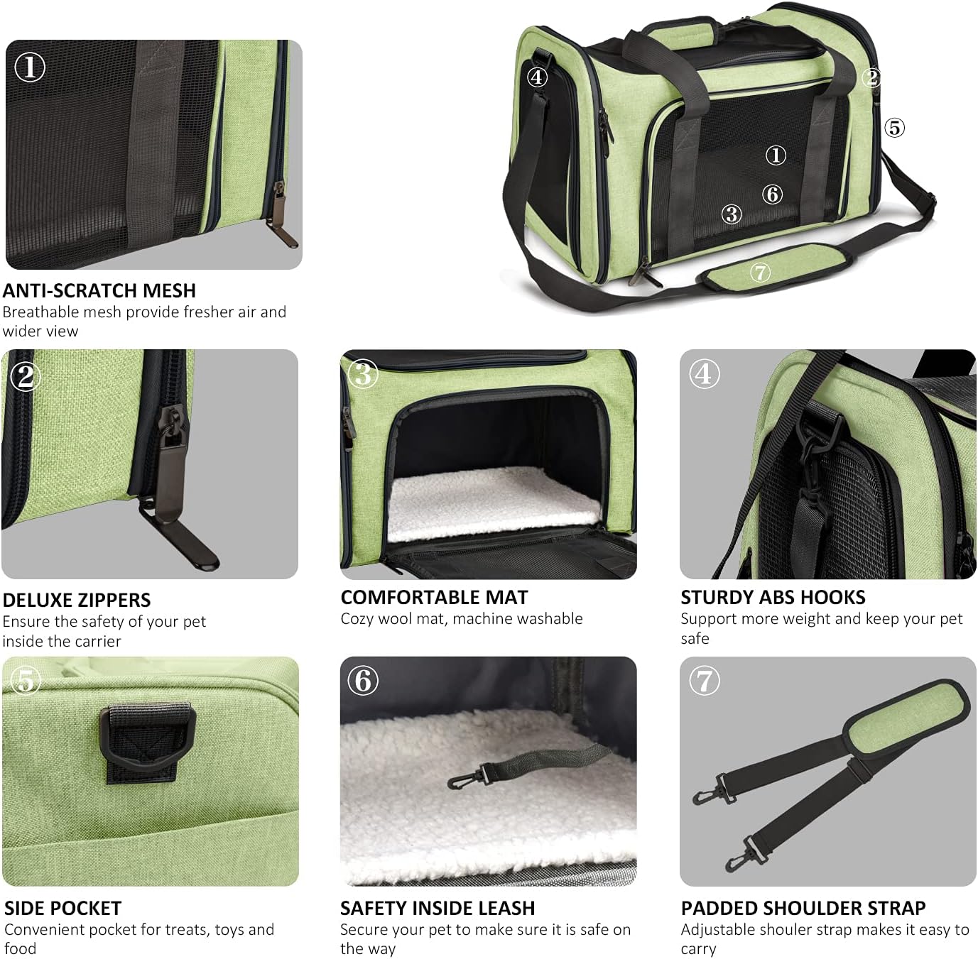 Large Cat Carriers Dog Carrier Pet Carrier for Large Cats Dogs Puppies up to 25Lbs, Big Dog Carrier Soft Sided, Collapsible Travel Puppy Carrier - Large - Green