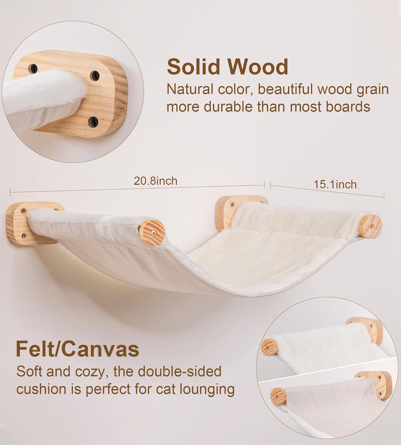 Cat Wall Hammock Shelves, Dual-Sided Cat Bed with Canvas & Plush Fabric, Wall Mounted Shelf for Large Cats, Space-Saving Perch for Lounging & Napping