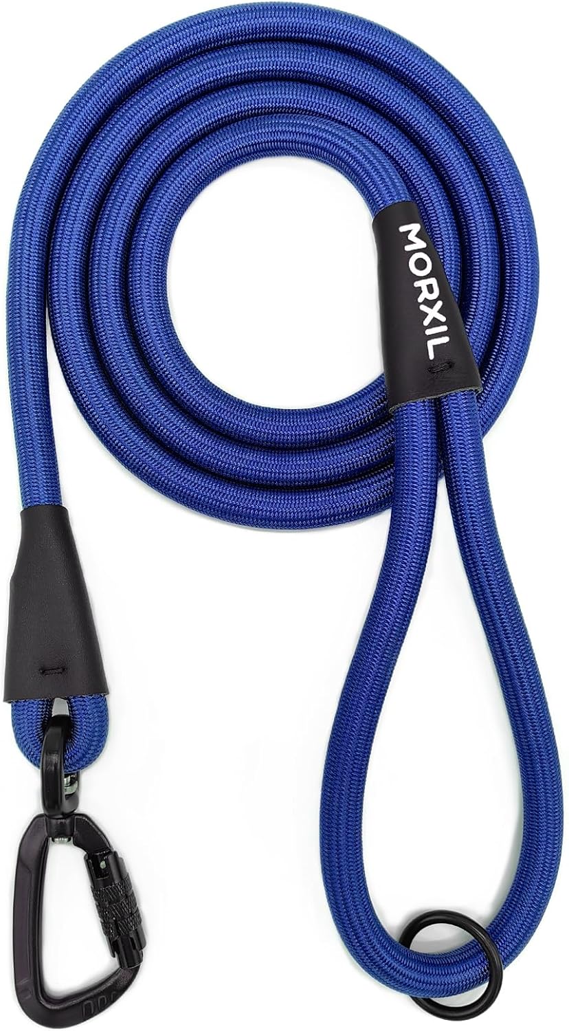 Rope Dog Leash, 4 ft Heavy Duty Dog Leash with Aviation Aluminum Auto Locking Carabiner, Strong Nylon Pet Lead for Small, Medium, Large Dogs (Blue, 4FT)
