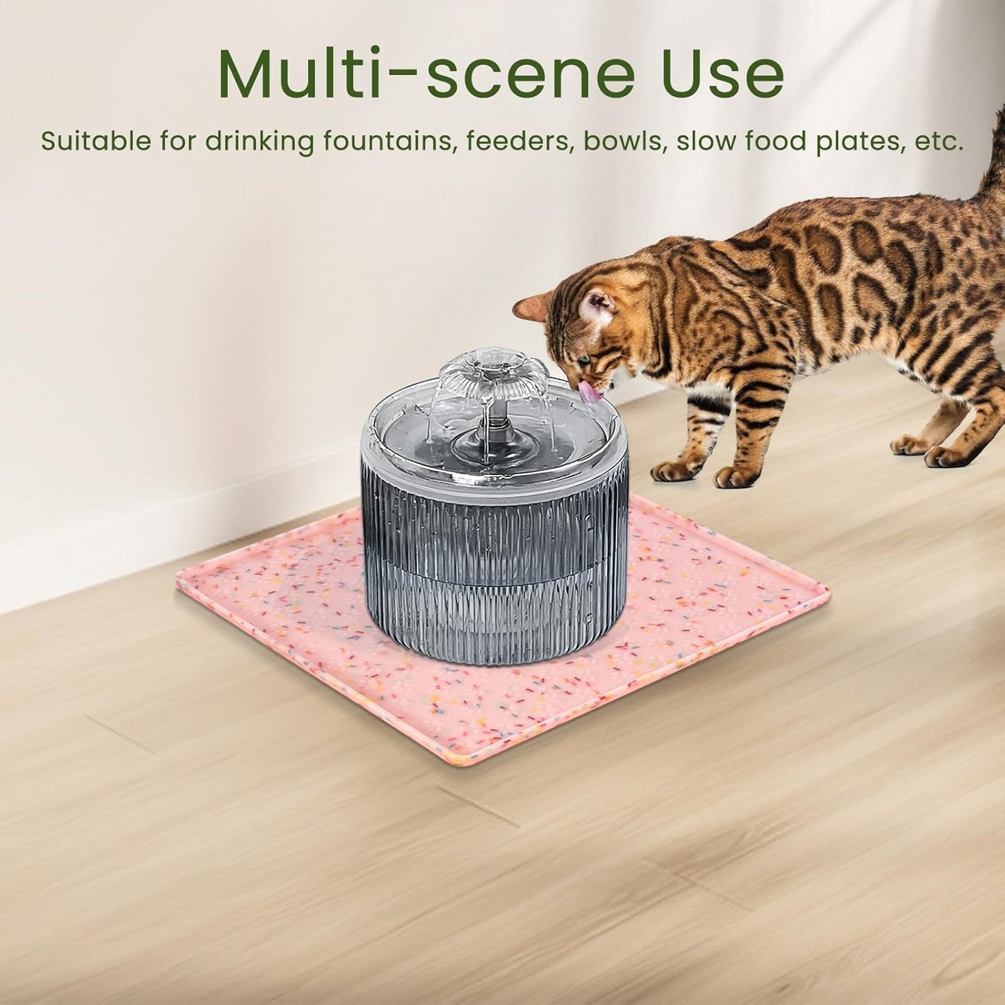 Ptlom Dog Food Mat Anti-Slip Dog Bowl Mats for Food and Water, Waterproof Pet Placemat Prevents Messy Spill to Floor, Silicone Puppy Feeding Tray for Small, Medium and Large Dogs Cats, Pink