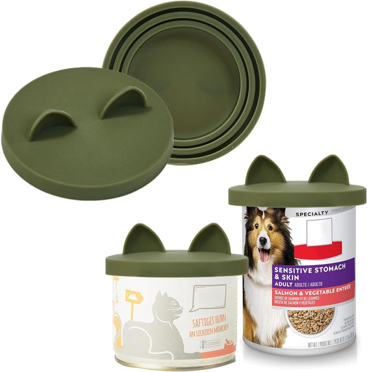 OHMO 2 Pack Dog Food Can Lids, (3, 12, 14oz etc.) Universal Size BPA Free Silicone Covers for Cat and Pet Food, Camo Green