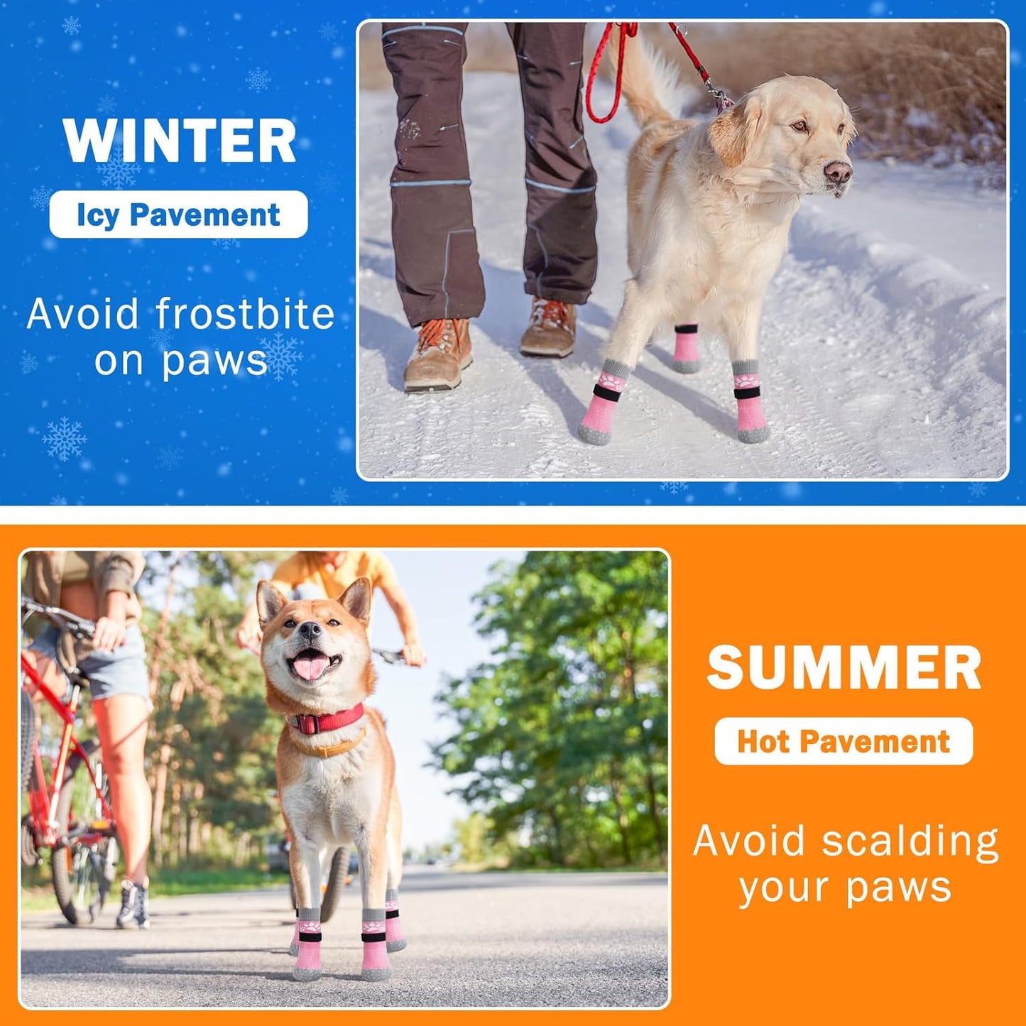 SCENEREAL Anti Slip Dog Sock to Prevent Licking Paws for Hardwood Floors, Boots & Paw Protector Shoes for Hot/Cold Pavement with Grippers, Double Sides Grips for Small Medium Large Senior Dogs, M