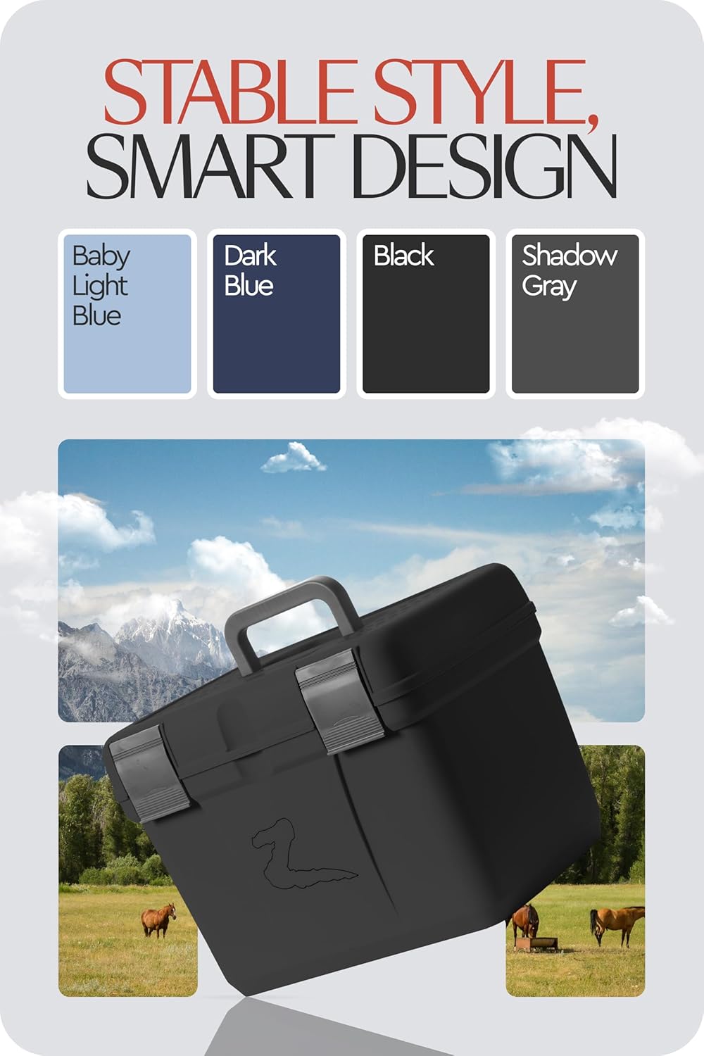 HORZE Smart Grooming Box for Horses, Dogs, Cats with Removable Tray | Non-Slip, Crack Resistant | 16" x 12" x 12" - Shadow Grey - One Size