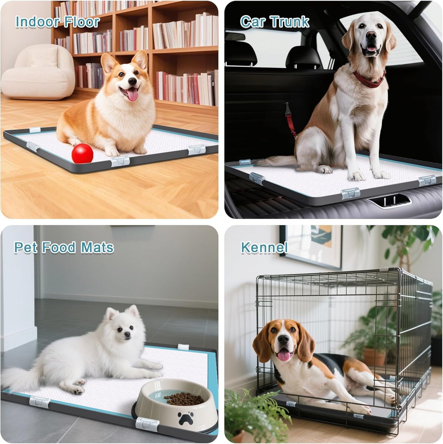 Pee Pad Tray Holder for Dog,Silicone Dog Puppy Pad Holder, 27" x 27" No Spill Raised Lip High Edge,Portable Large Leak-Proof Mat Holder for Pet Training Pads,Square Potty Trays 6 Clamps