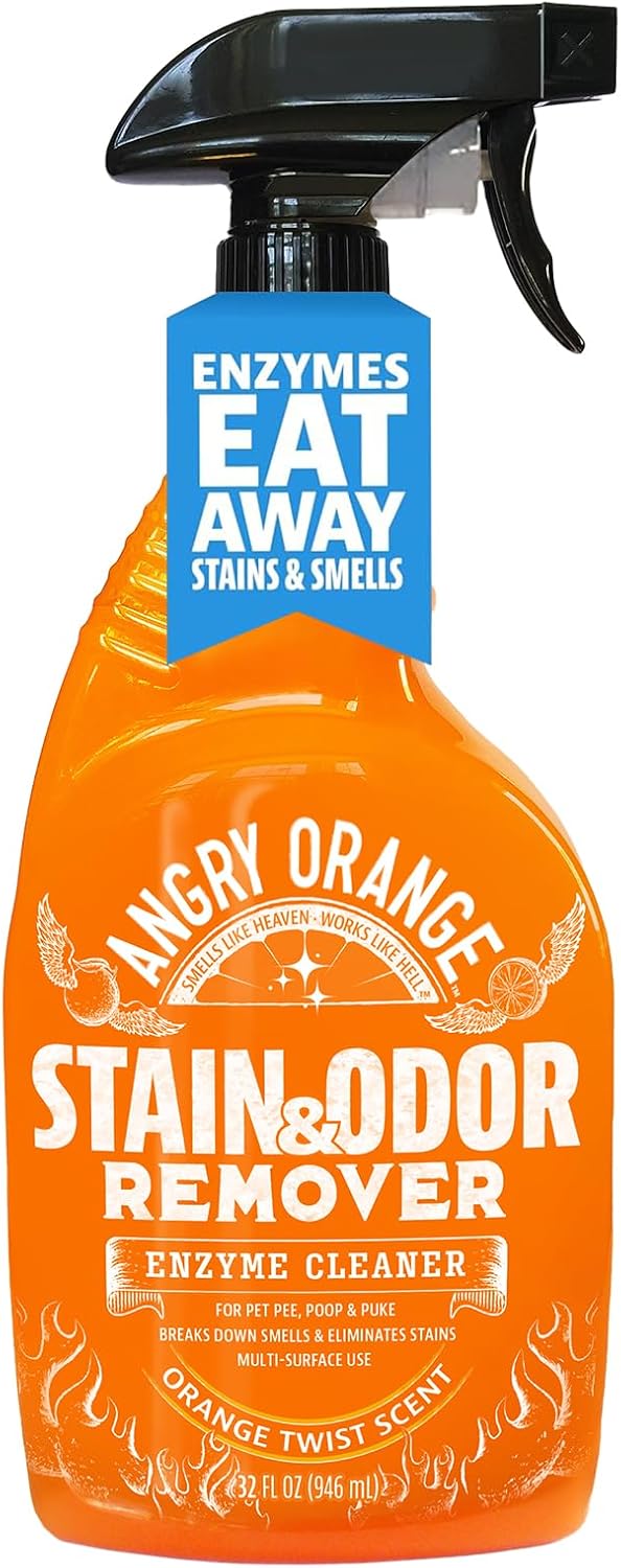 Angry Orange Stain Remover - 32oz Enzyme Pet Cleaner - Dog & Cat Urine Destroyer and Stain Remover - Citrus Spray Cleaning Solution - Puppy Supplies