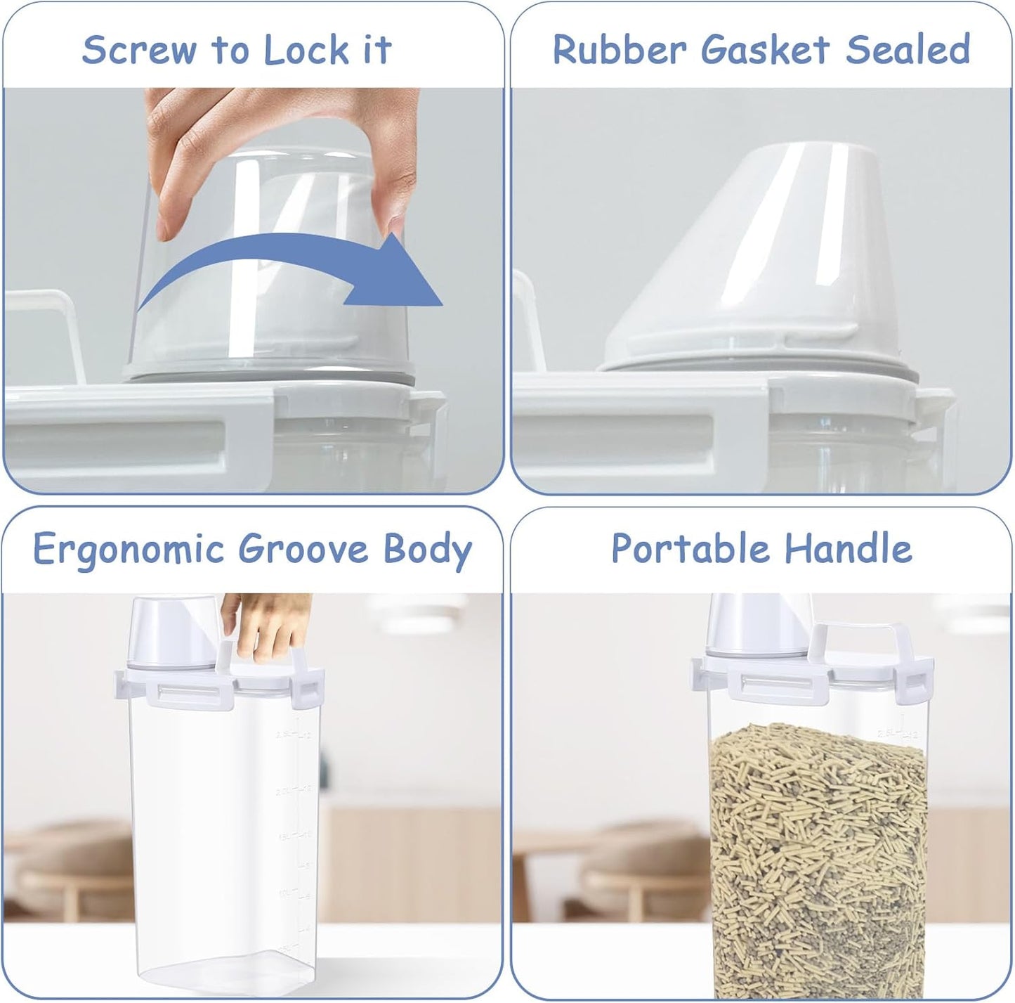 2 Pcs Cat Litter Storage Container with Airtight Lid Cat Litter Storage Bin with Spout Sealable Heavy Duty Bucket