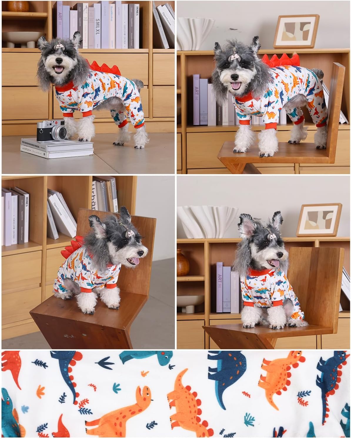 CuteBone Dinosaur Costume Dog Pajamas, Stretchy Spandex Crystal Velvet Sleepwear Coat for Small Dogs, Soft & Warm Pet Outfit Clothes for Cold Weather, Cozy Pullover Design COSP02S