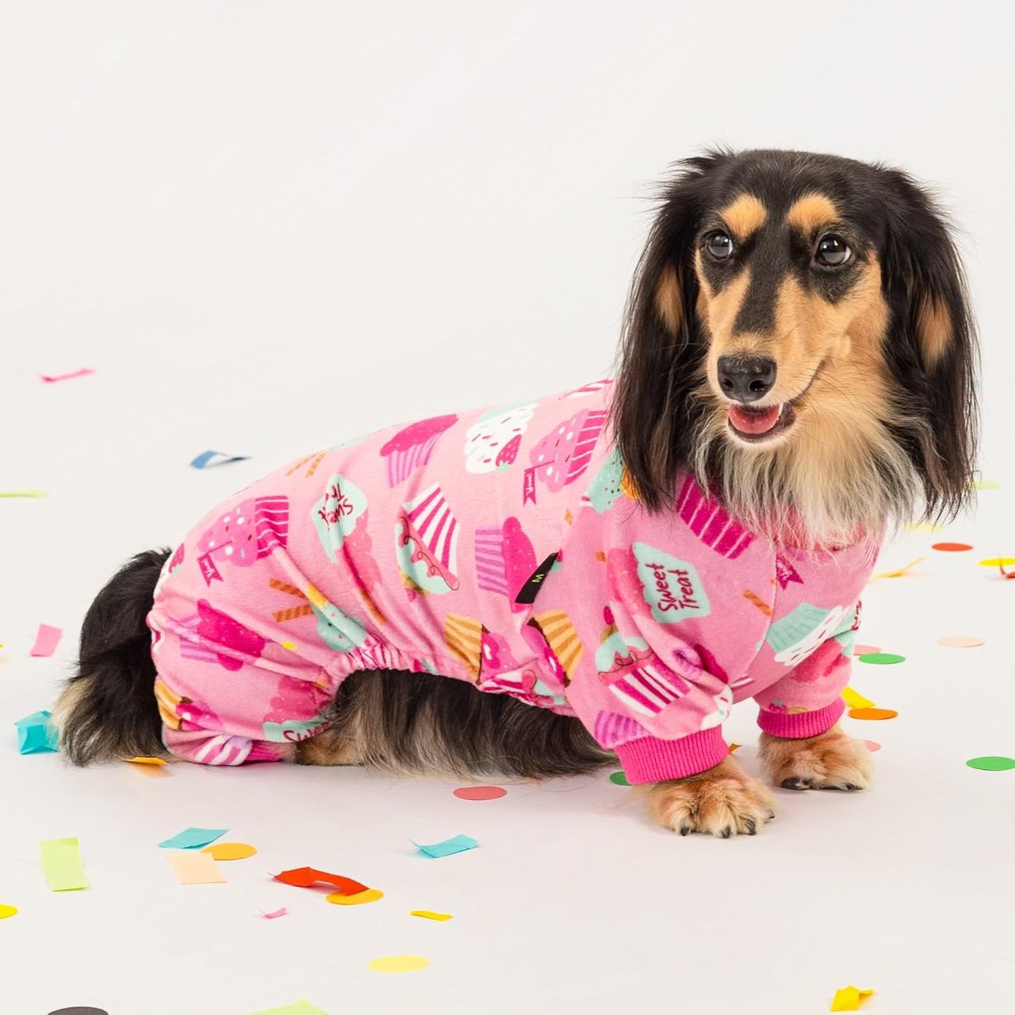 Fitwarm Cupcake Dog Pajamas, Birthday Outfit for Small Dogs Girl, Cozy Pet Onesie with Feet, Pink, XXL