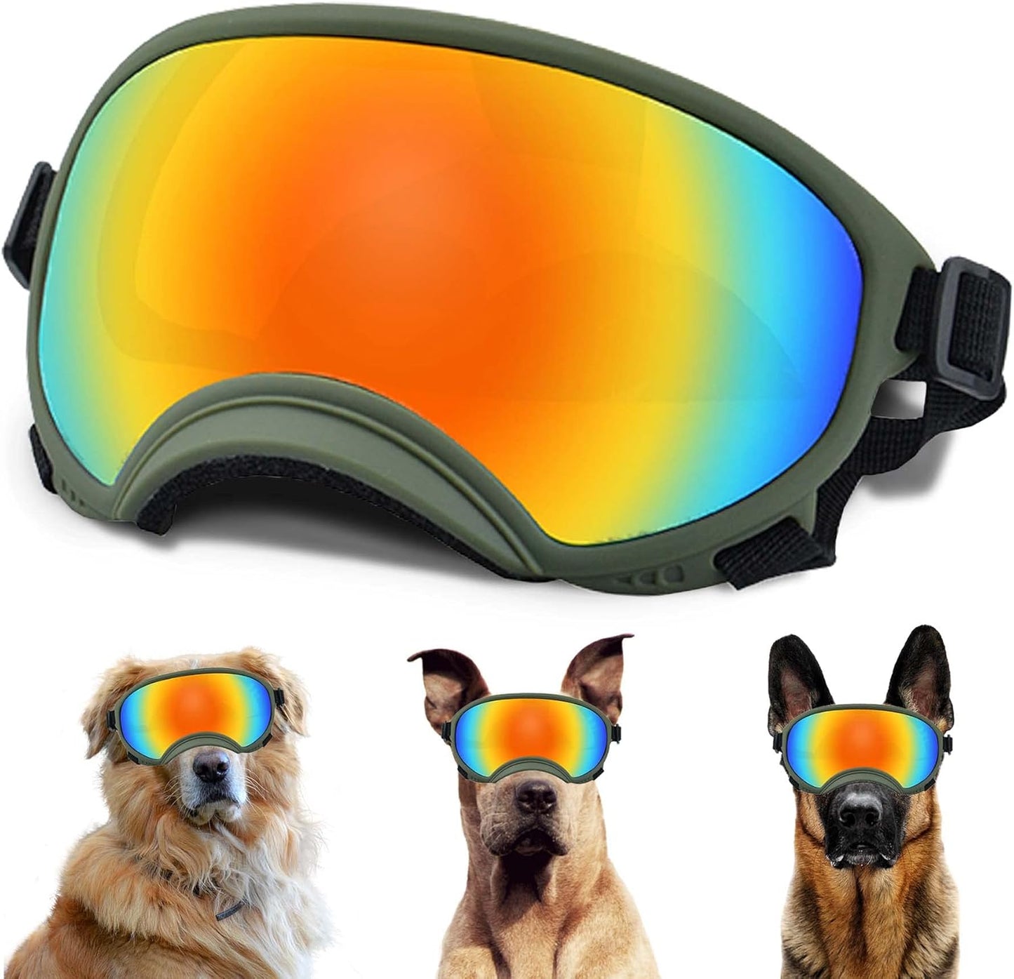 Winproof Adjustable Strap Dog Sunglasses, UV Protection, Suitable for Medium-Large Dogs, Soft Goggles