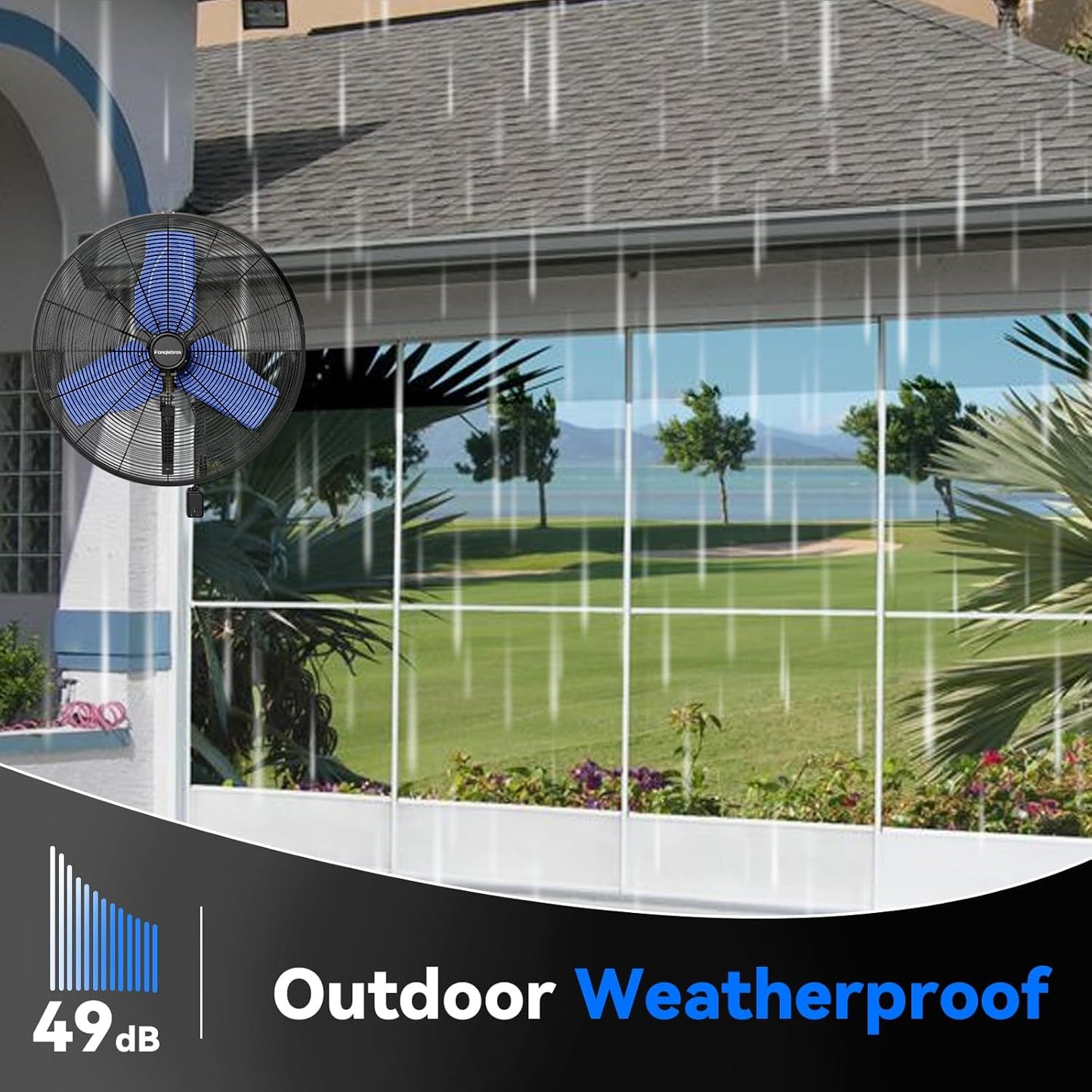 Pro 9500 CFM 24" Outdoor IP44 Waterproof Wall Mount Fan, 3-Speed Oscillating Metal Fans with Enclosure Motor, Heavy Duty Wall Fan for Patio, Warehouse, Garage, and Jobsite