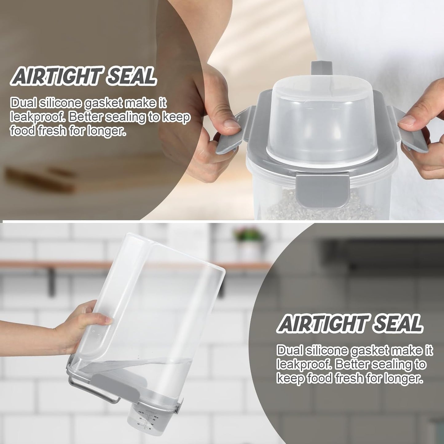 Dog Cat Food Storage Container, 5-7 Lbs Airtight Pet Food Storage Container with Easy-Pouring Spout and Portable Handle, Bird Seed Dispenser, Kitchen Organizer for Rice Cereal Flour -Light Grey