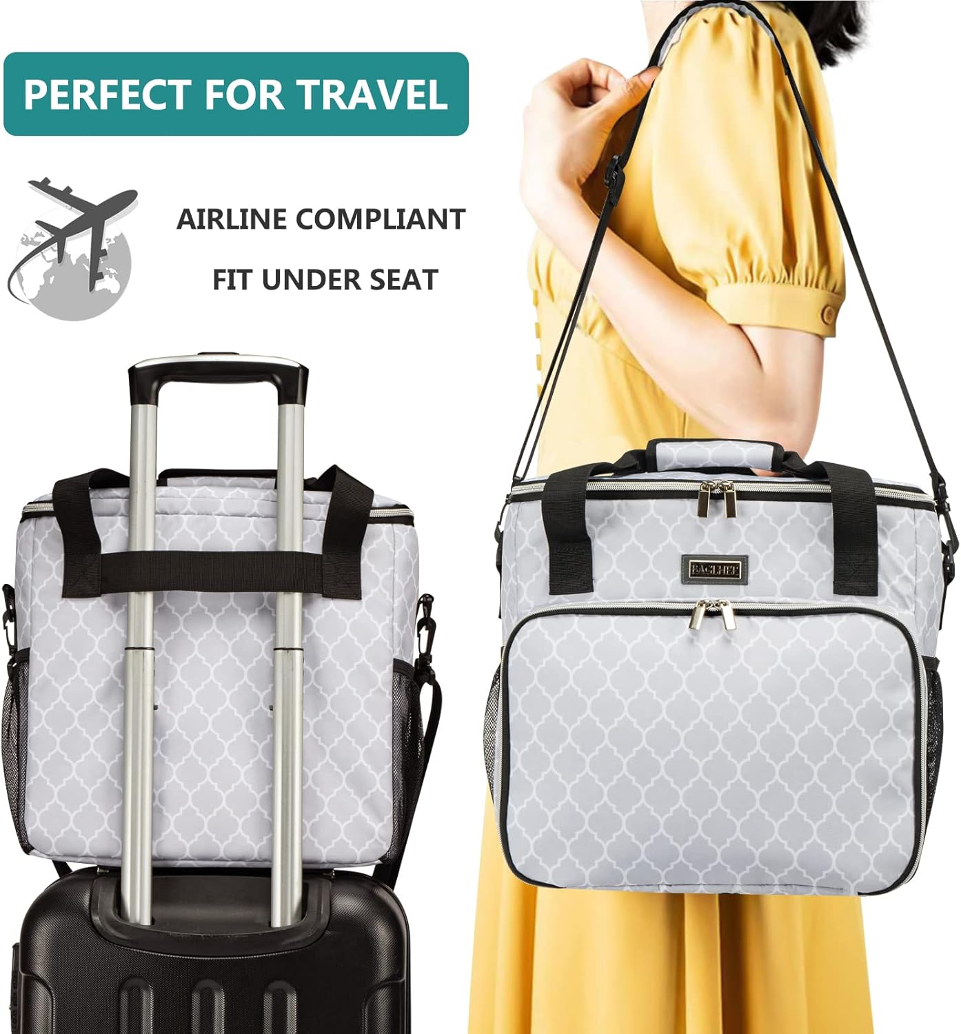 BAGLHER Dog Travel Bag, Pet Travel Bag (ALL Pet Travel Supplies), With 2 Pet Food Containers and 2 Collapsible Silicone Bowls; Essential Kits for Pet Travel DLwhite