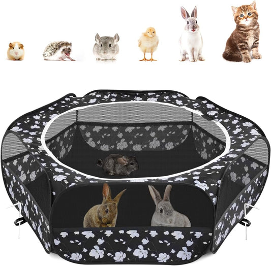Pawaboo Small Animals Playpen, Waterproof Small Pet Cage Tent with Zippered Cover, Portable Outdoor Yard Fence with 3 Metal Rod for Chick/Kitten/Puppy/Guinea Pig/Rabbits/Hamster/Chinchillas, Magnolia