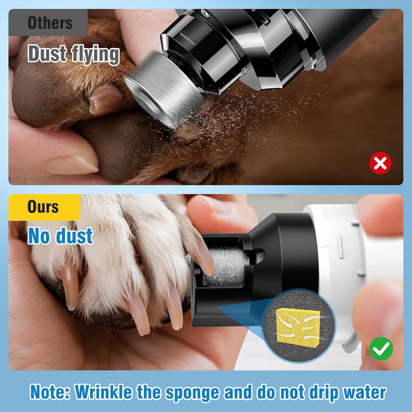 Dog Nail Grinder, 7-Speed Electric Dog Nail Trimmers with Dust-Absorbing Sponge & File for Small/Medium/Large Dogs & Cats, Rechargeable Dog Nail Clippers Grooming Kit Includes Storage Bag