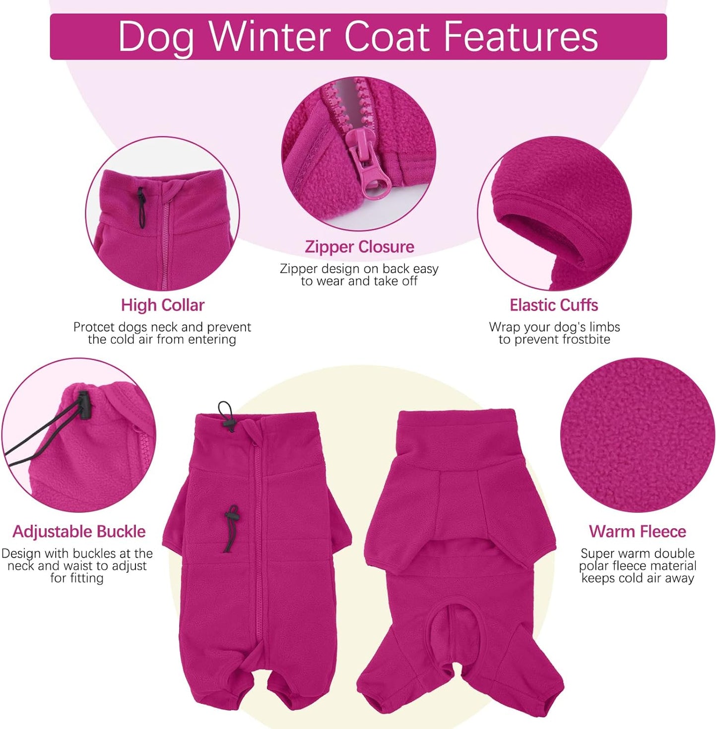 ROZKITCH Large Dog Winter Coat, Pet Windproof Warm Cold Weather Jacket Vest Cozy Jumpsuit Apparel Outfit Clothes for Small Medium Large Dog Walking Hiking Sleep Pink 2XL