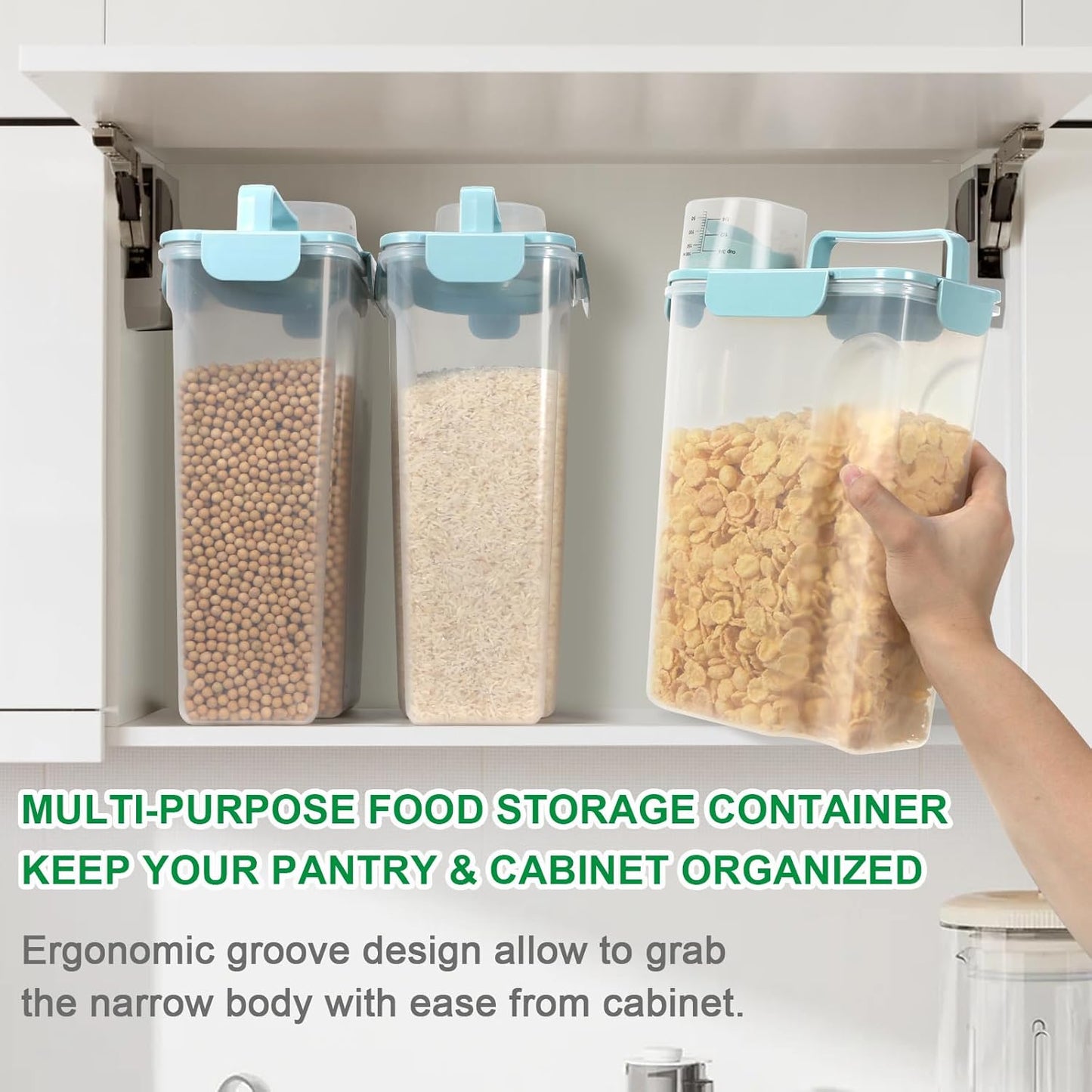 TBMax Airtight Rice Container 10 Lbs Cereal Dispenser, Small Pet Cat Dog Food Storage Container, Plastic Kitchen Pantry Food Storage Holder with Cup -Light Blue