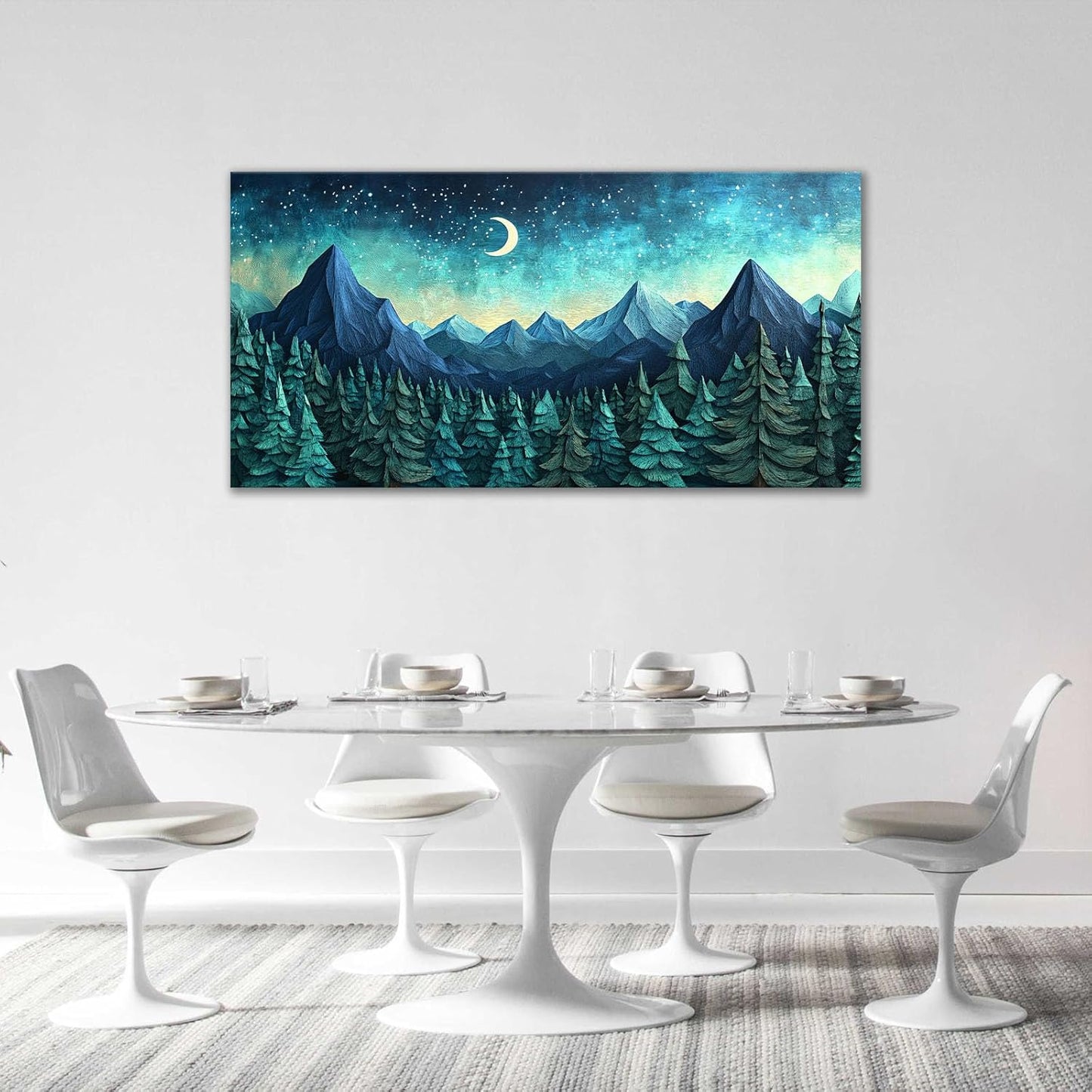 Quorin Abstract Mountain Large Wall Art Forest Moon Starry Night Sky Pictures Nature Landscape Wall Decor Canvas Print Painting Artwork for Bathroom Living Room Bedroom 30"x60"
