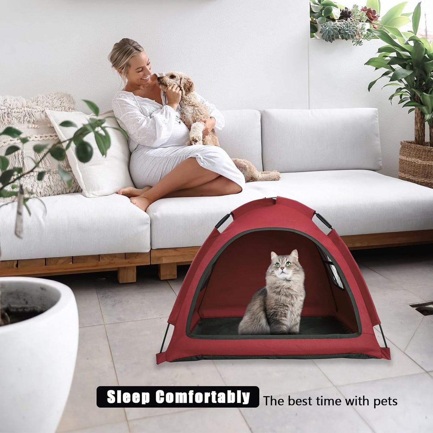 Red Cat Tent House、Cat's Nest, Portable Indoor/Outdoor Pet Tent House for Cats, Puppies and Other Small Animals