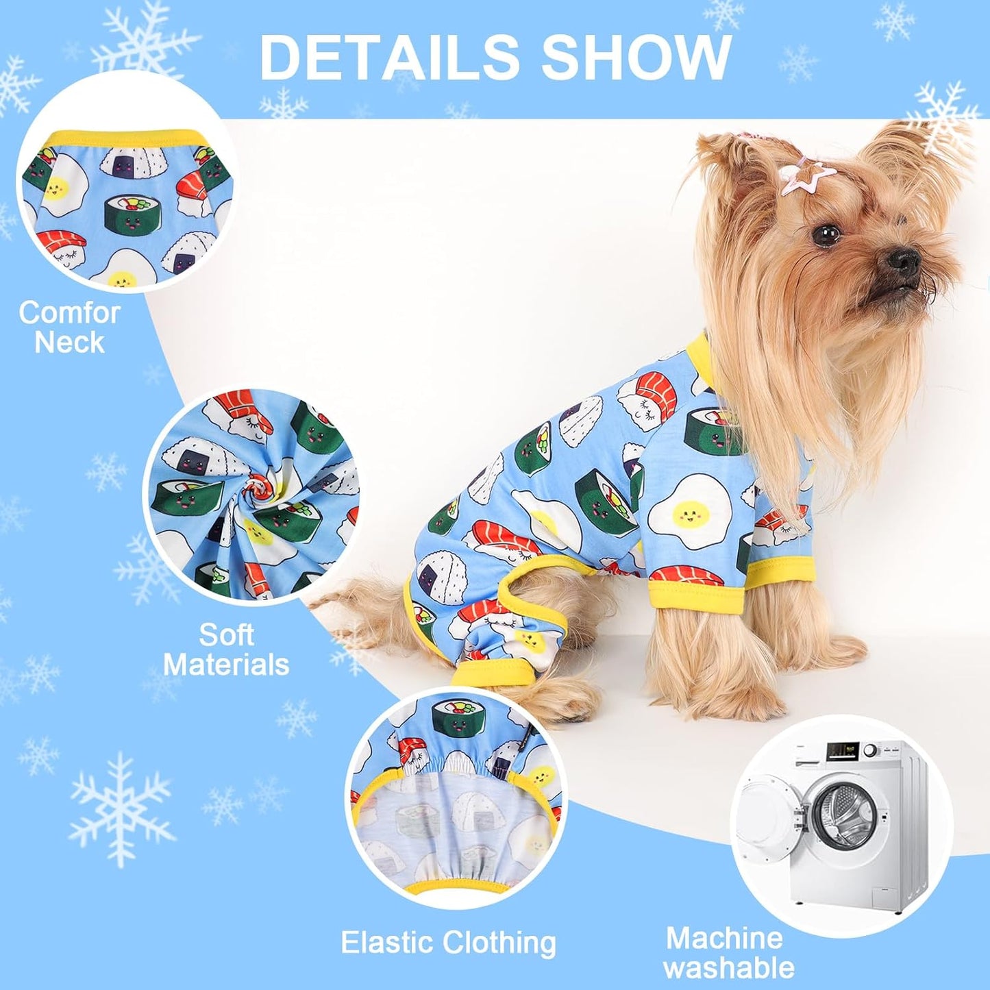Dog Pajamas Small Sized Dogs Stretchable Summer Dog Clothes Pjs 4 Legs Girl Boy Cute Soft Puppy Outfits Doggie Cat Jammies Jumpsuit Sleeper for Pet (Bread, Large)