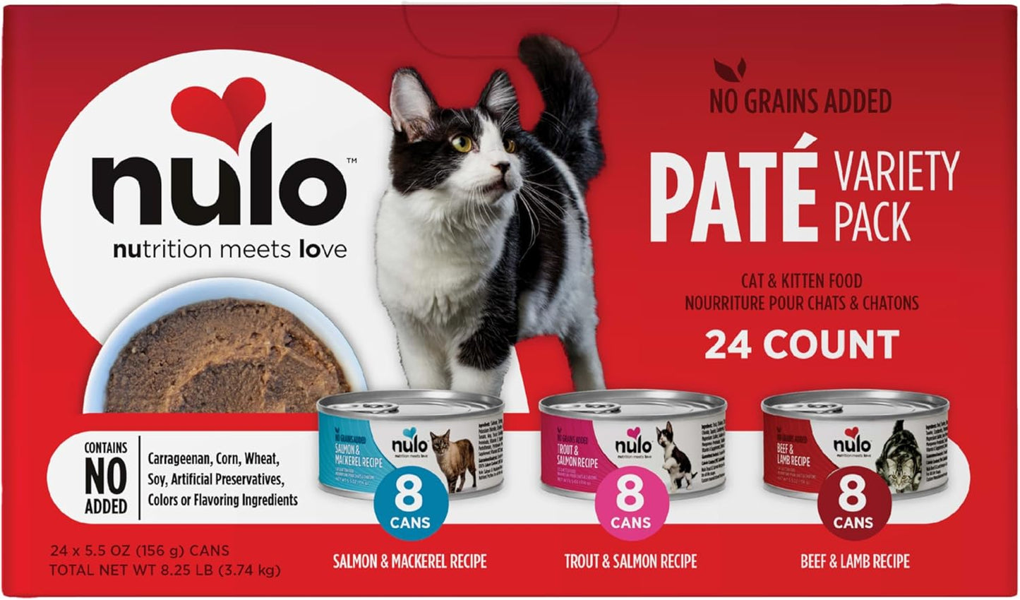 Nulo Variety Pack Pate Wet Canned Cat Food, 5.5 Ounce(Pack of 24)