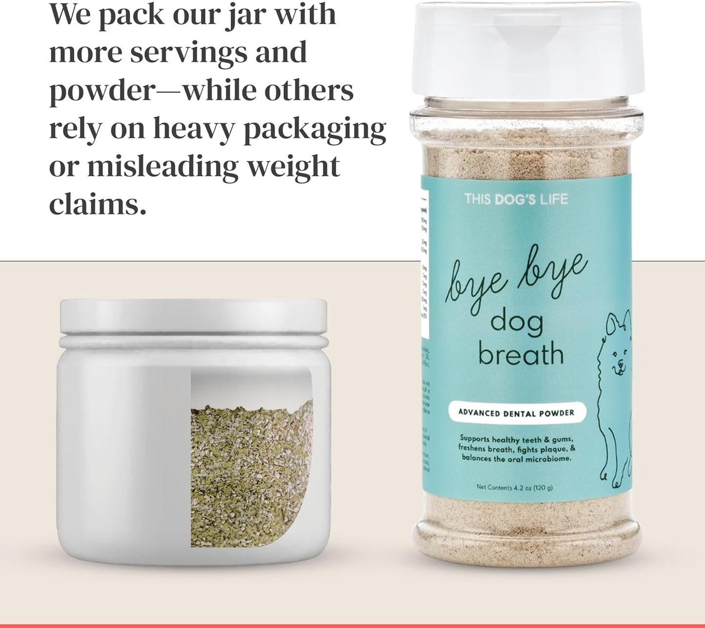 Dog Dental Powder – Vet Formulated - Cleans Teeth, Freshens Breath, Fights Plaque and Tartar – Natural Ingredients - 19 Active Ingredients - Oral Dog Probiotic - No Brushing - Made in USA