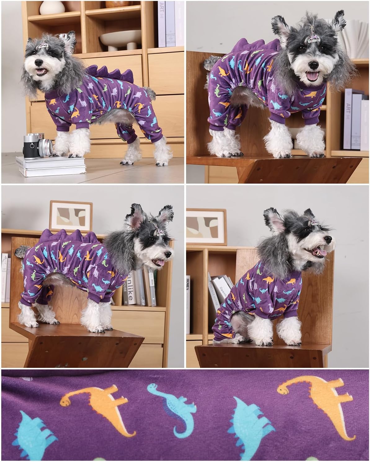 CuteBone Dinosaur Costume Dog Pajamas, Stretchy Spandex Crystal Velvet Sleepwear Coat for Small Dogs, Soft & Warm Pet Outfit Clothes for Cold Weather, Cozy Pullover Design COSP04L