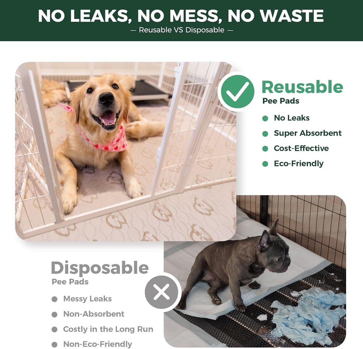 FXW Washable Pee Pads for Dogs, Puppy Pads with Super Absorbent, Specifically Designed for FXW Rollick/Homeplus 24inch 8 Panels Dog Playpen, 63" Square, Khaki, 2 Packs