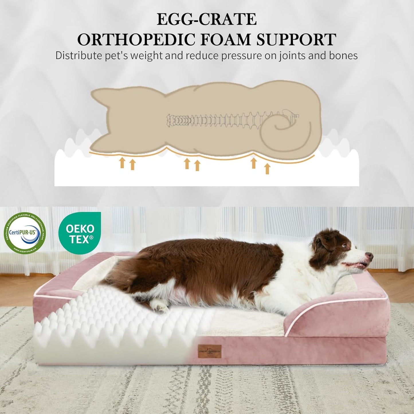 Comfort Expression Small Dog Beds Waterproof Orthopedic Foam Dog Sofa Beds for Small Dogs Comfy Pet Bed with Washable Removable Cover & Non-Slip Bottom(X-Small,Pink)