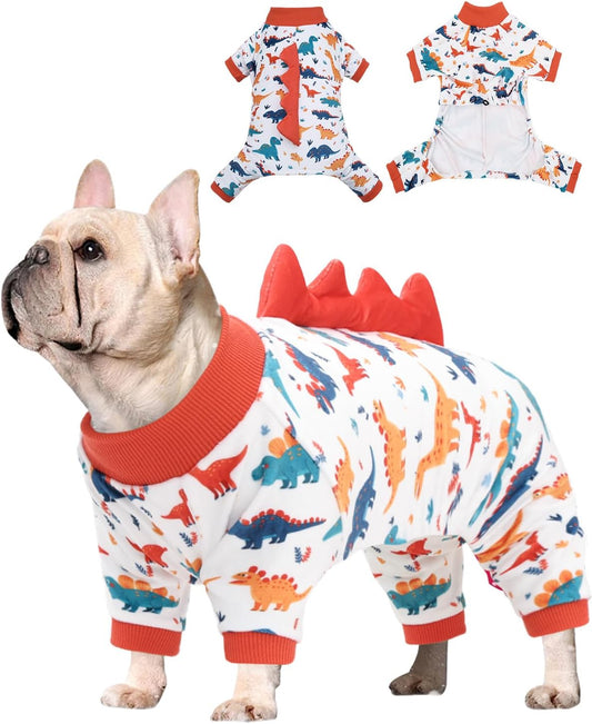 CuteBone Dinosaur Costume Dog Pajamas, Stretchy Spandex Crystal Velvet Sleepwear Coat for Small Dogs, Soft & Warm Pet Outfit Clothes for Cold Weather, Cozy Pullover Design COSP02L