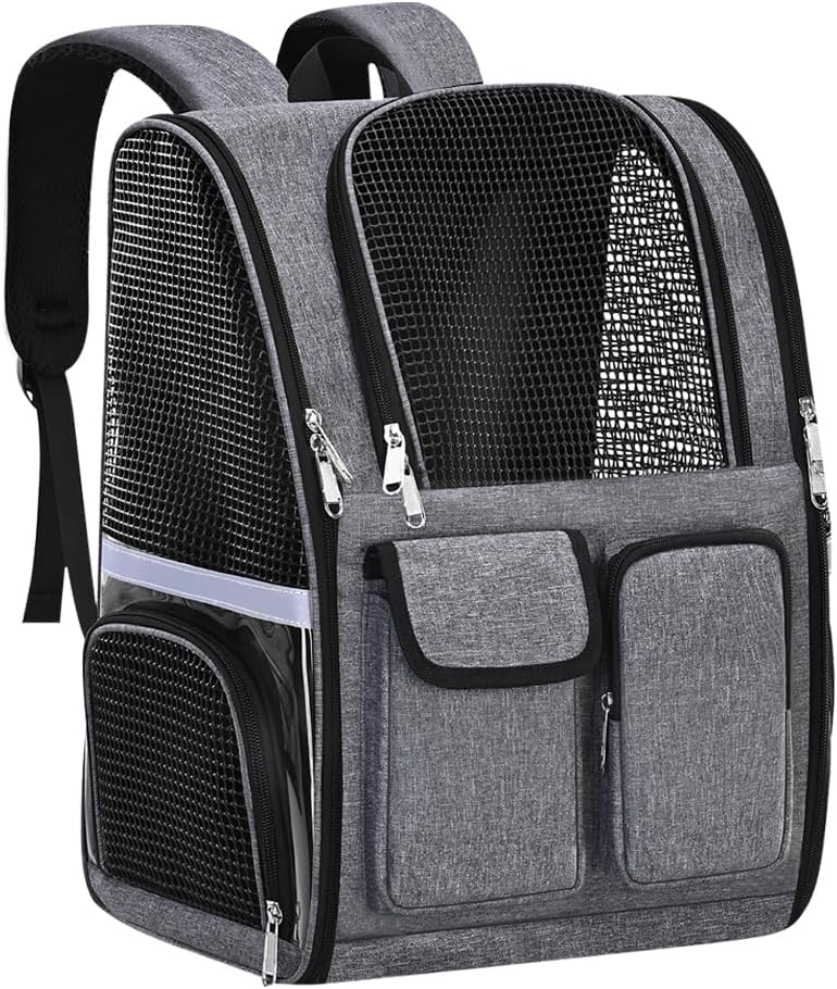 Pet Backpack, Airline Approved Dog Backpack, Cat Bag for Travel Hiking Bike Riding Walking Outdoor, Cat Backpack with Breathable Mesh(Gray)