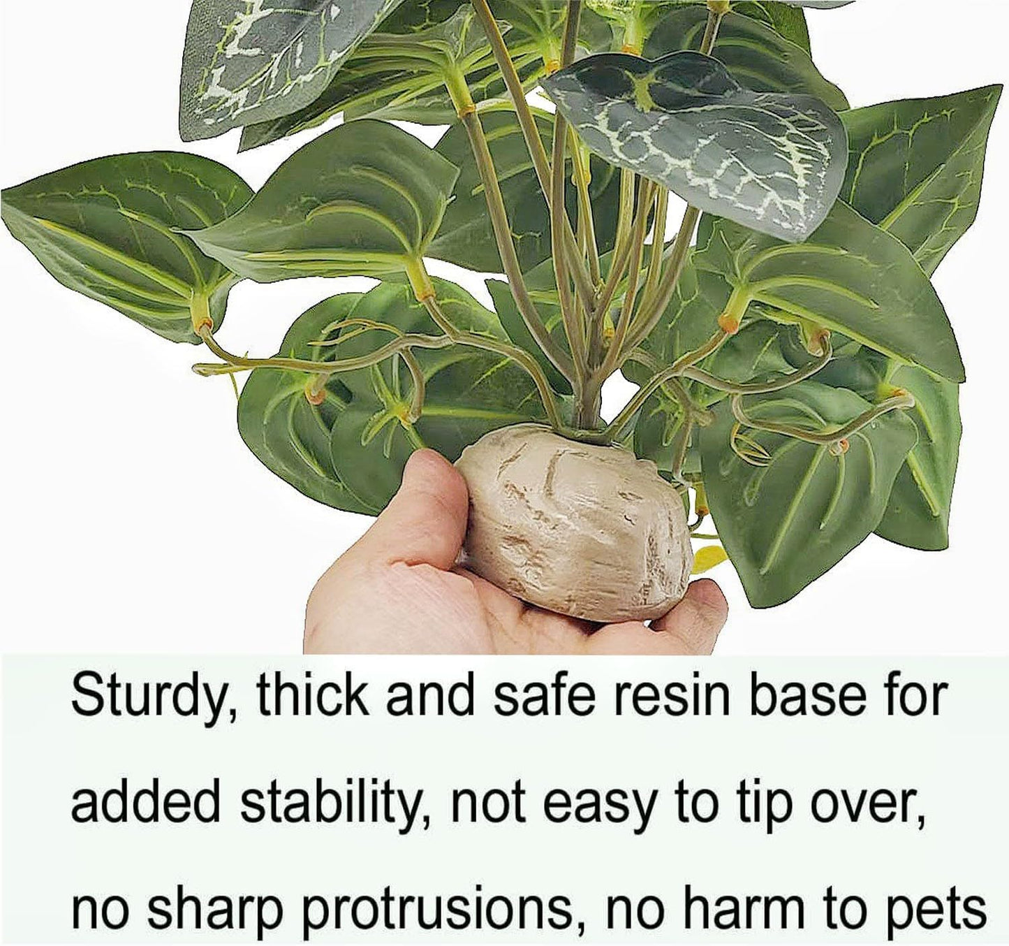 Reptile Plants for Terrarium,Amphibian Habitat Decor,Artificial Plants for Gecko Chameleon Snake Tortoise Bearded Dragon Tank Accessories with Base（Anthurium Crystallinum）