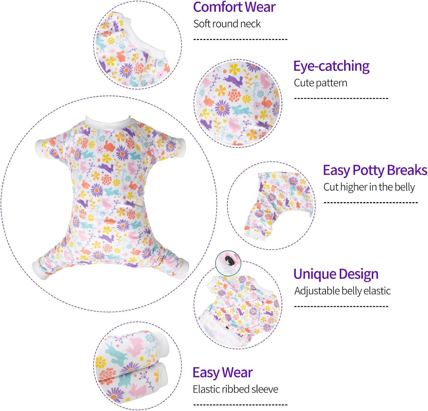 CuteBone Small Dogs Outfit Soft Puppy Onesies Pjs Dog Easter Rabbit Pajamas Pet Coat Cat Apparel Comfy Doggie Jumpsuit Bodysuit for All Seasons P276XL