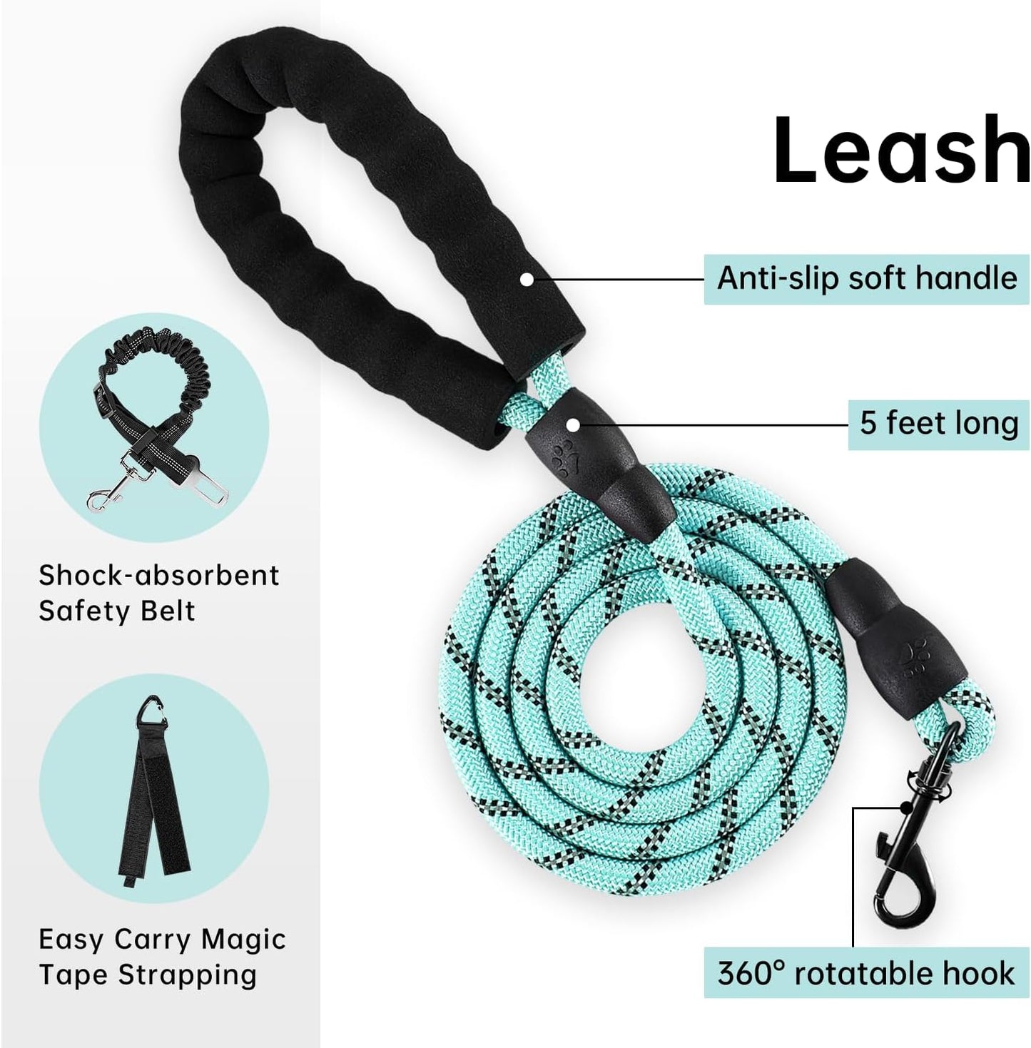 IVY&LANE No Pull Dog Harness with Leash Set, Reflective No Choke Pet Vest,Adjustable Oxford Dog Vest Harness with Easy Control Handle for Large Dogs (Turquoise,L)