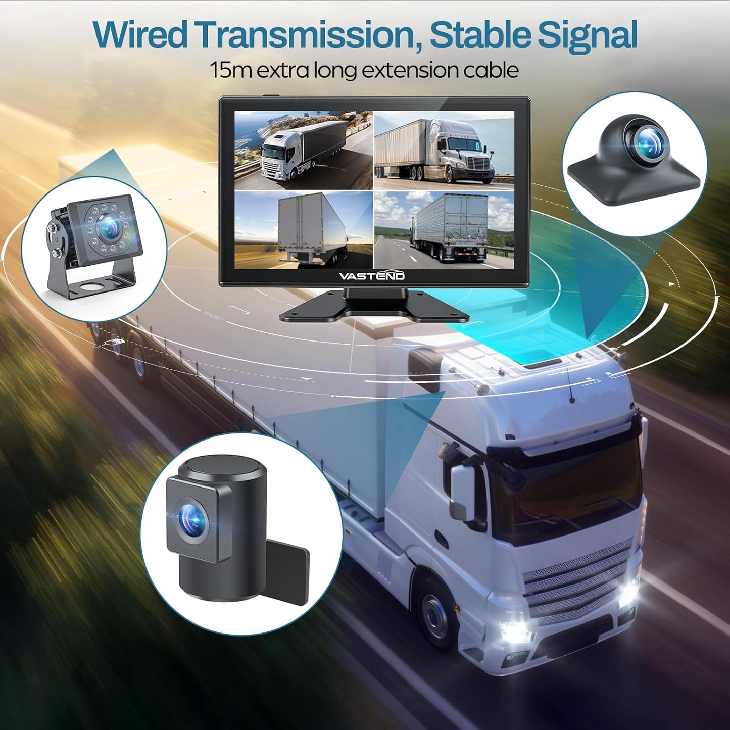 Truck Camera System Kit, Backup Camera with 10” Touch Monitor & 4 Cameras, 1080P IR Night Vision Rear View Camera for Bus, Semi-Truck, Trailer, RV, Camper, Included 64GB Card