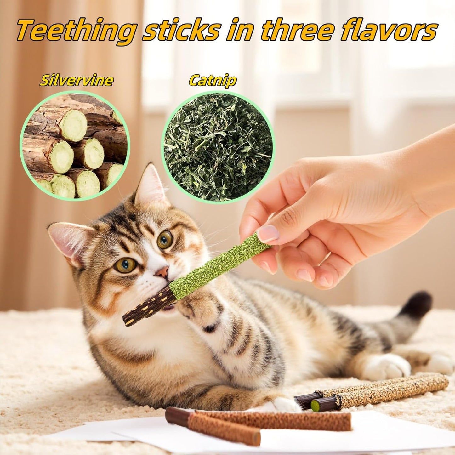 Cat Toys 12PCS Catnip Toy for Indoor Kitten Treat Cats Chew Stick for Dental Cleaning Teeth Kitten Silvervine Rope Kitty Feather Snack for for Kick Molar Scratch Self Play Interactive Boredom