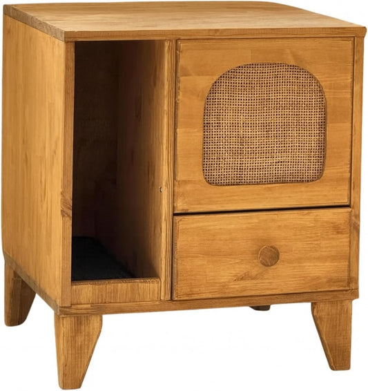 Cat Litter Box | Hidden Litter Box Furniture with Removable Divider | Wooden Cat Washroom Furniture | Indoor Cats House (Wood)