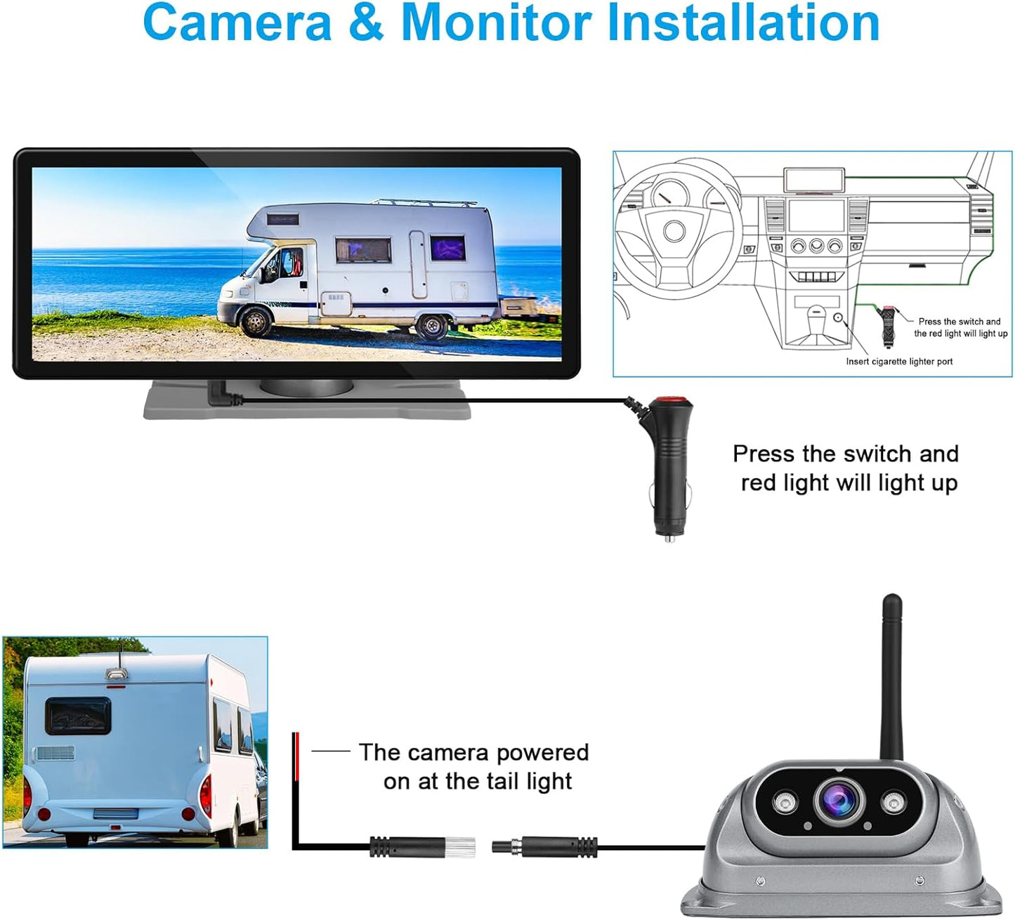 RV Wireless Backup Cameras with Monitor 6.86 Inch Touchscreen Built in DVR Video Recording for Truck RV Trailer Rear Side Wide View Back Up Camera Wireless Transmit Image Avoid Blind IP69K Waterproof