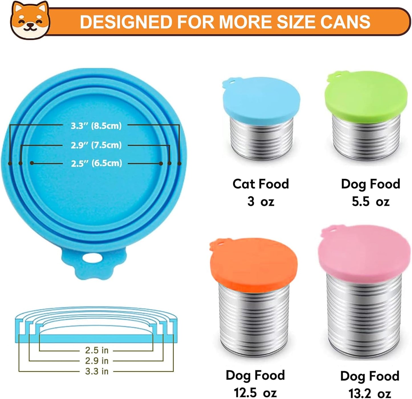 2 Pack Pet Food Cans Lids, Silicone Food Can Covers for Dog and Cat, BPA Free/Food Safe/Universal, One Fit Most Standard Size Food Can Top Yellow/Blue