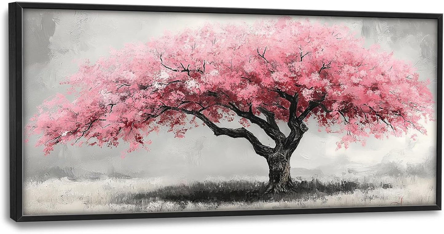 Extra Large Framed Pink Tree Wall Art,Abstract Tree of Life Wall Decor,Pink and Grey Pictures for Living Room,Canvas Print Painting Modern Artwork Bedroom Office Bathroom Home Decor 60L x30W