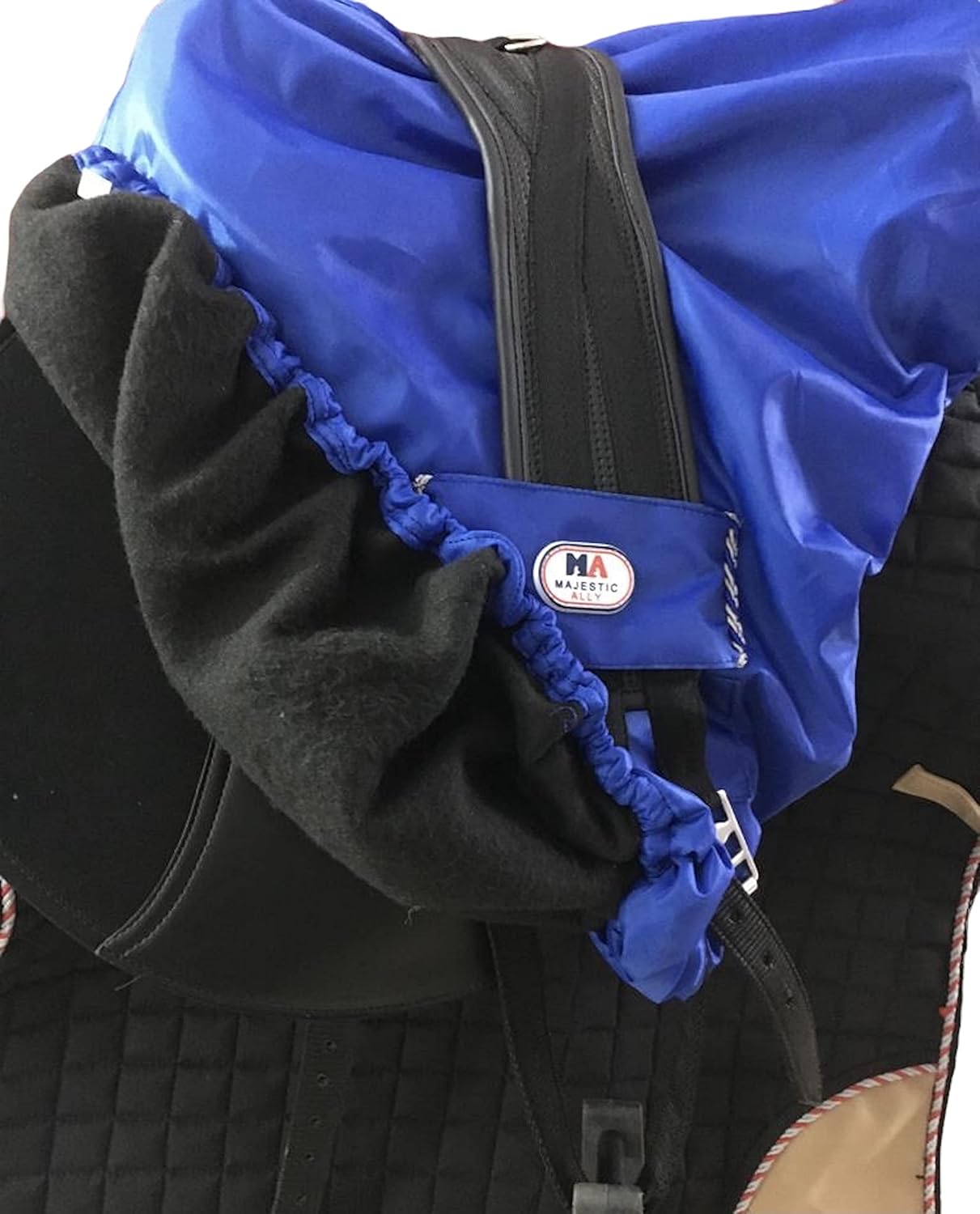 Majestic Ally Nylon Waterproof Fleece Lined Ride On English Saddle Cover-Multiple Color (Royal Blue)