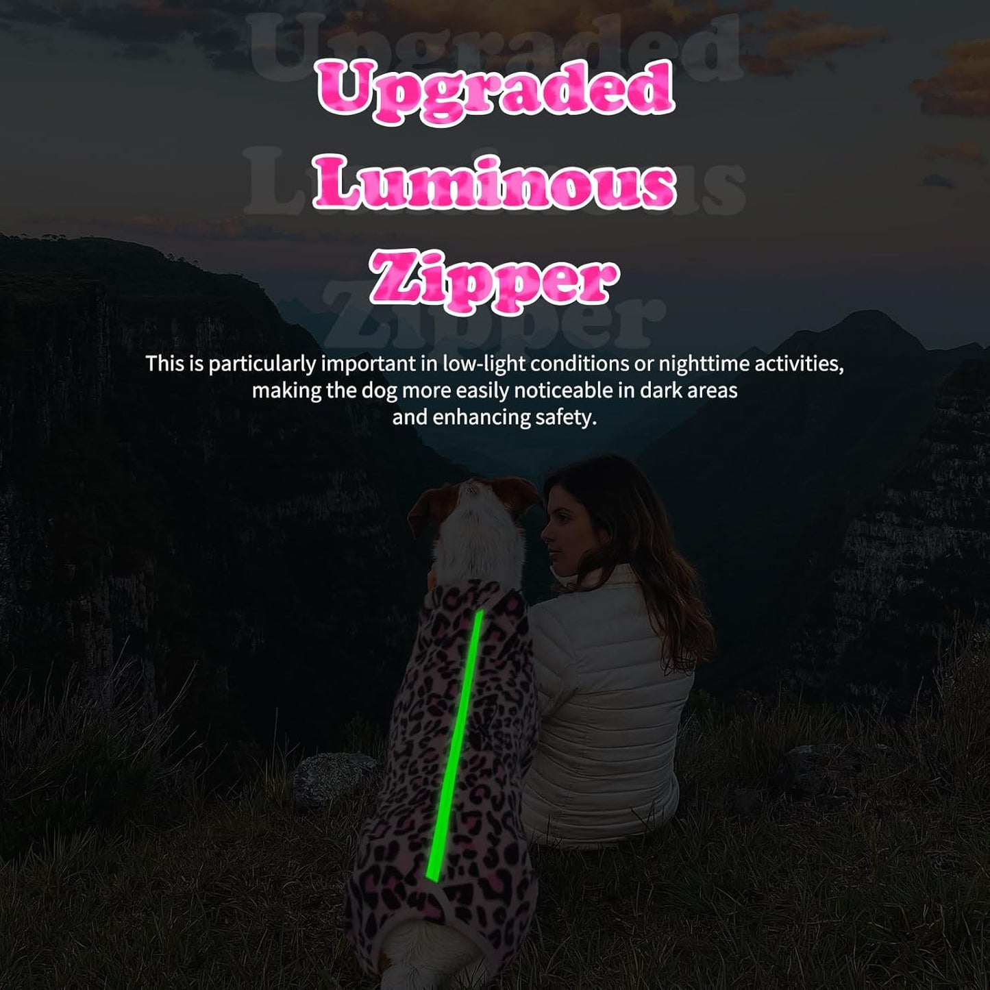 ROZKITCH Warm Dog Pajamas for Large Dogs, Pet Windproof Warm Cold Weather Jacket Vest with Luminous Zipper, Jumpsuit Apparel Outfit Clothes for Small Medium Large Dog L-Pink L