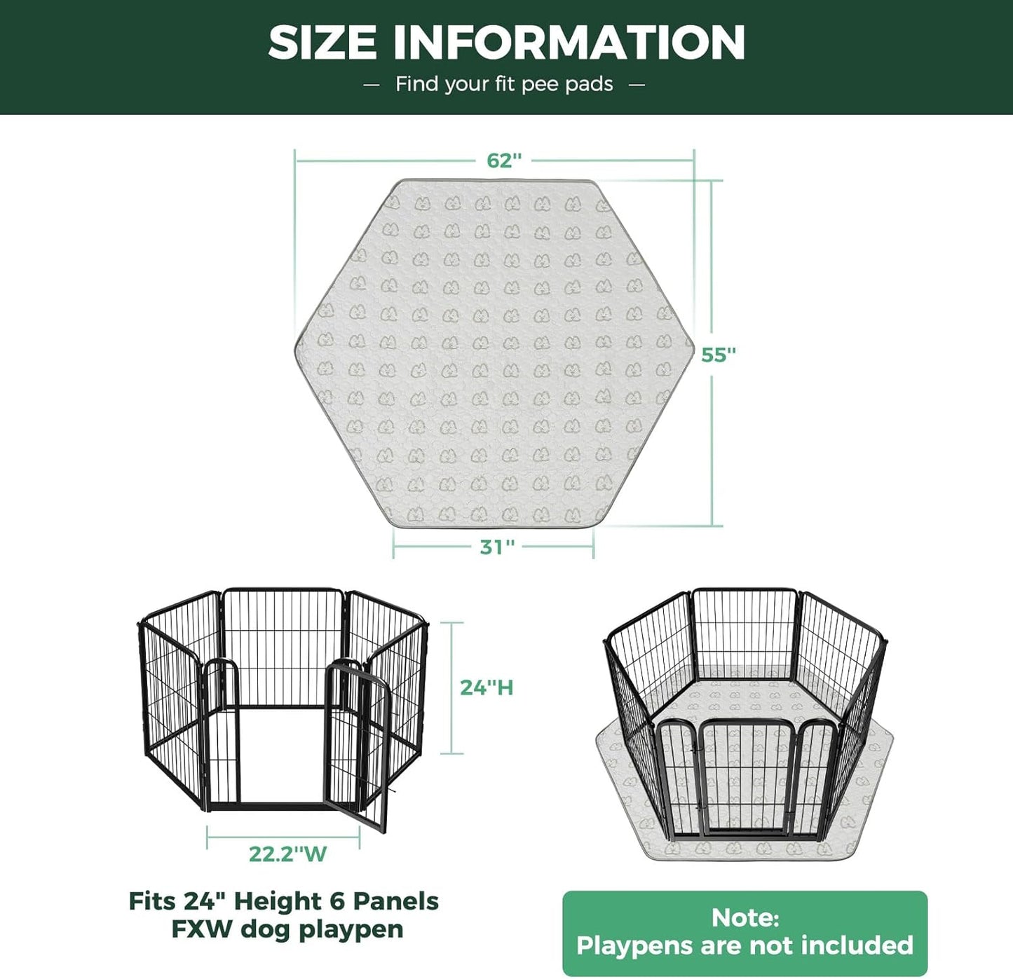FXW Washable Pee Pads for Dogs, Puppy Pads with Super Absorbent, Specifically Designed for FXW Rollick/Homeplus 24inch 6 Panels Dog Playpen, 31" Hexagon, Khaki, 1 Pack