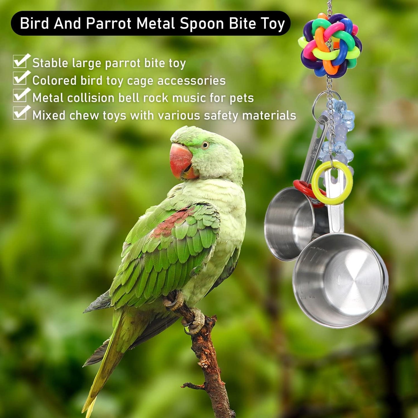 Litewoo Bird Stainless Steel Bell Toys, Safe and Stable Hanging Spoons Pipe Chew Bite Toy（D）