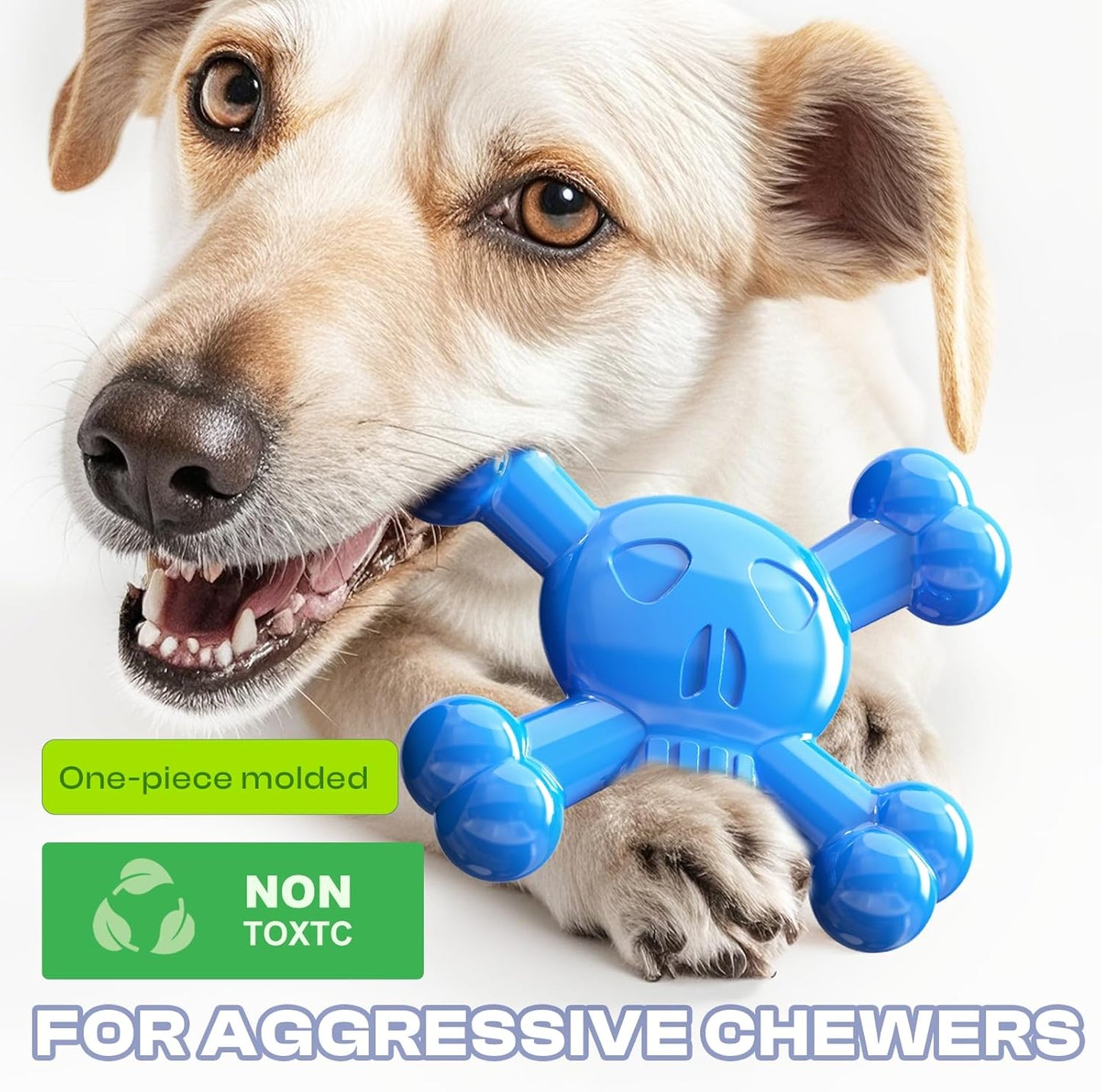 Dog Chew Toys for Aggressive Chewers – Indestructible Nylon Bone for Puppy Teething,Tough Chew Toy for Small Dogs, Bacon Flavor and Outdoor Fun, Skull Design