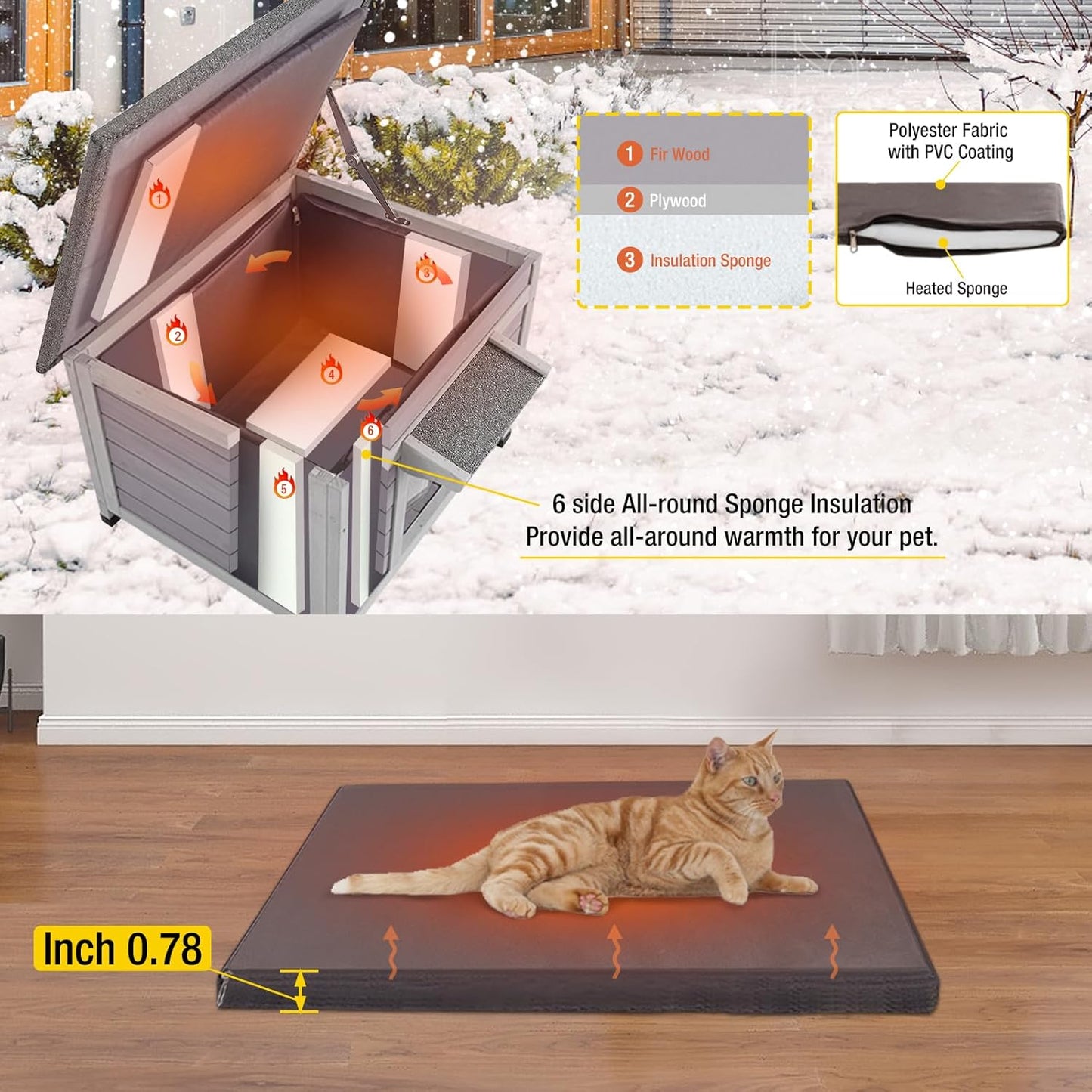 Cat House for Outdoor Cats Insulated Feral Kitty Shelter with Warm Liner for Winter Waterproof Rabbit Hutch for Bunnies,Cats
